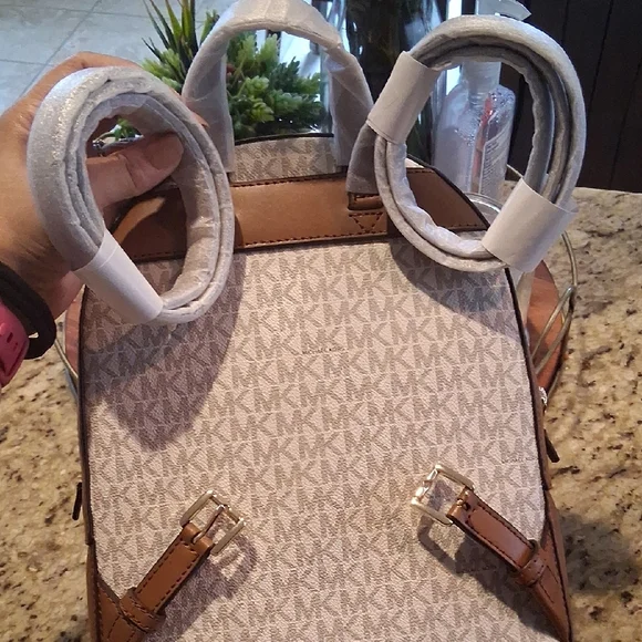 Michael Kors Cream and Brown Backpack with Monogram Print  display picture 1
